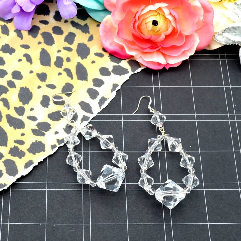 Beaded Hoop Earrings Crystal Glamour Clear