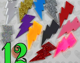 LIGHTNING BOLT LOT Set of 12 Charms or Cabs in Laser Cut Acrylic