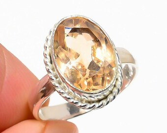 Morganite Oval Sterling Silver Ring, Size 7.5, 925, USA Seller, Genuine Stone, Oval Shaped, Handmade Gemstone Ring