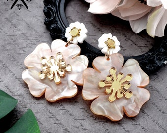 Perfect Poppy Earrings in Tan Pearl - Laser Cut Acrylic