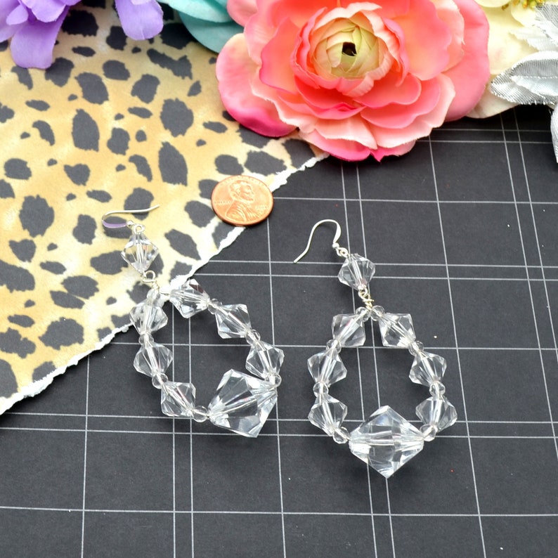 Beaded Hoop Earrings Crystal Glamour Clear