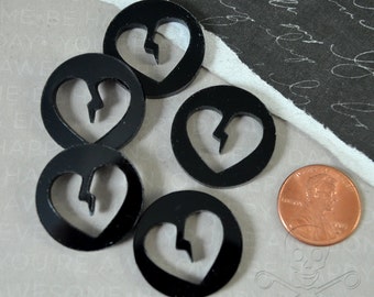 BROKEN HEART CONNECTORS 5 Pieces In Black Laser Cut Acrylic