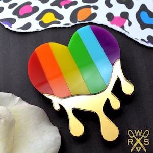 Dripping in Pride Rainbow Heart Brooch - Laser Cut Acrylic Brooch