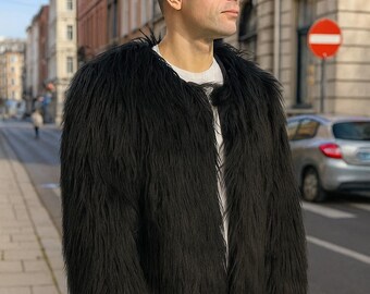 Cappotto di pelliccia da uomo \ outfit da festival \ regalo per lui \ giacca di pelliccia da uomo per outfit boho da festival