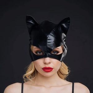 cat mask | leather mask | black cat girl | face mask | cosplay mask | Catwoman