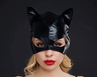 cat mask | leather mask | black cat girl | face mask | cosplay mask | Catwoman