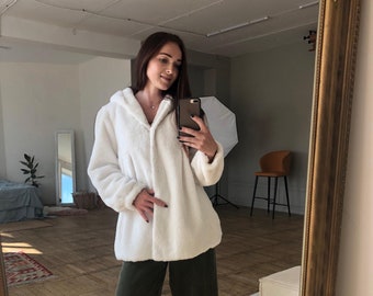 White Faux Fur Coat - Short Vintage Elegant Jacket