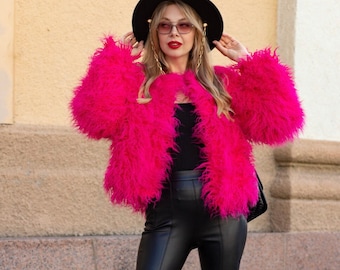 Pink faux fur cardigan sales