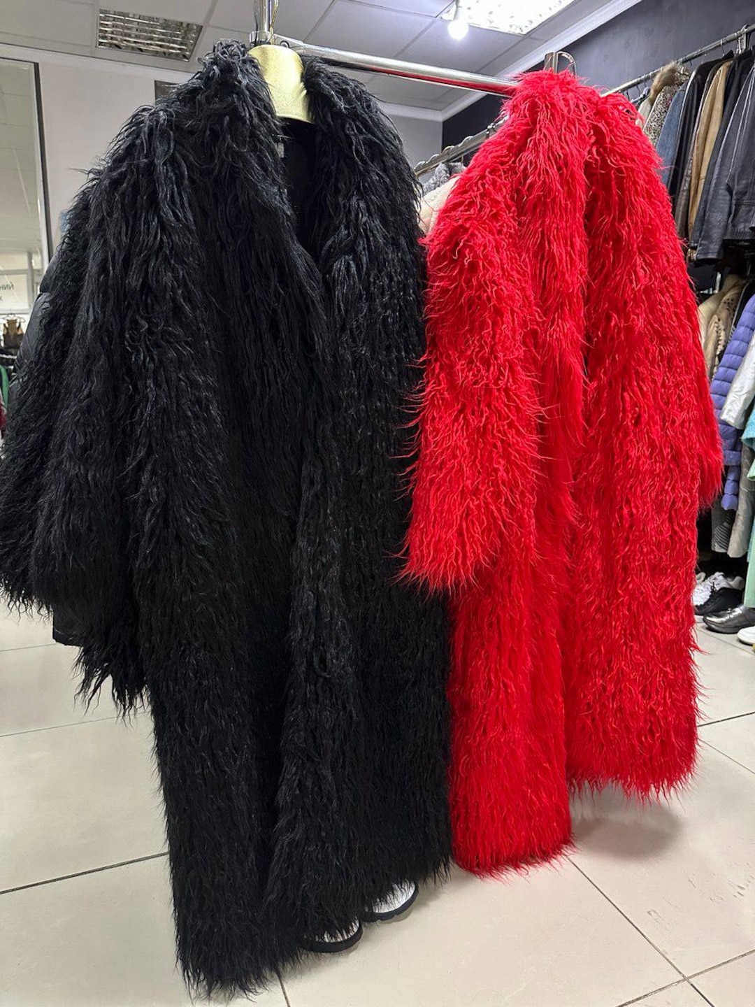 Fur Coat  Orange Furcoat  Long Shaggy Trench Coat , / Long Pile