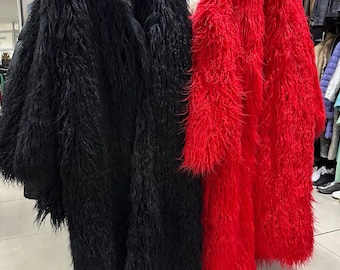 Cappotto boho in pelliccia sintetica vaporosa, stile vintage Penny Lane