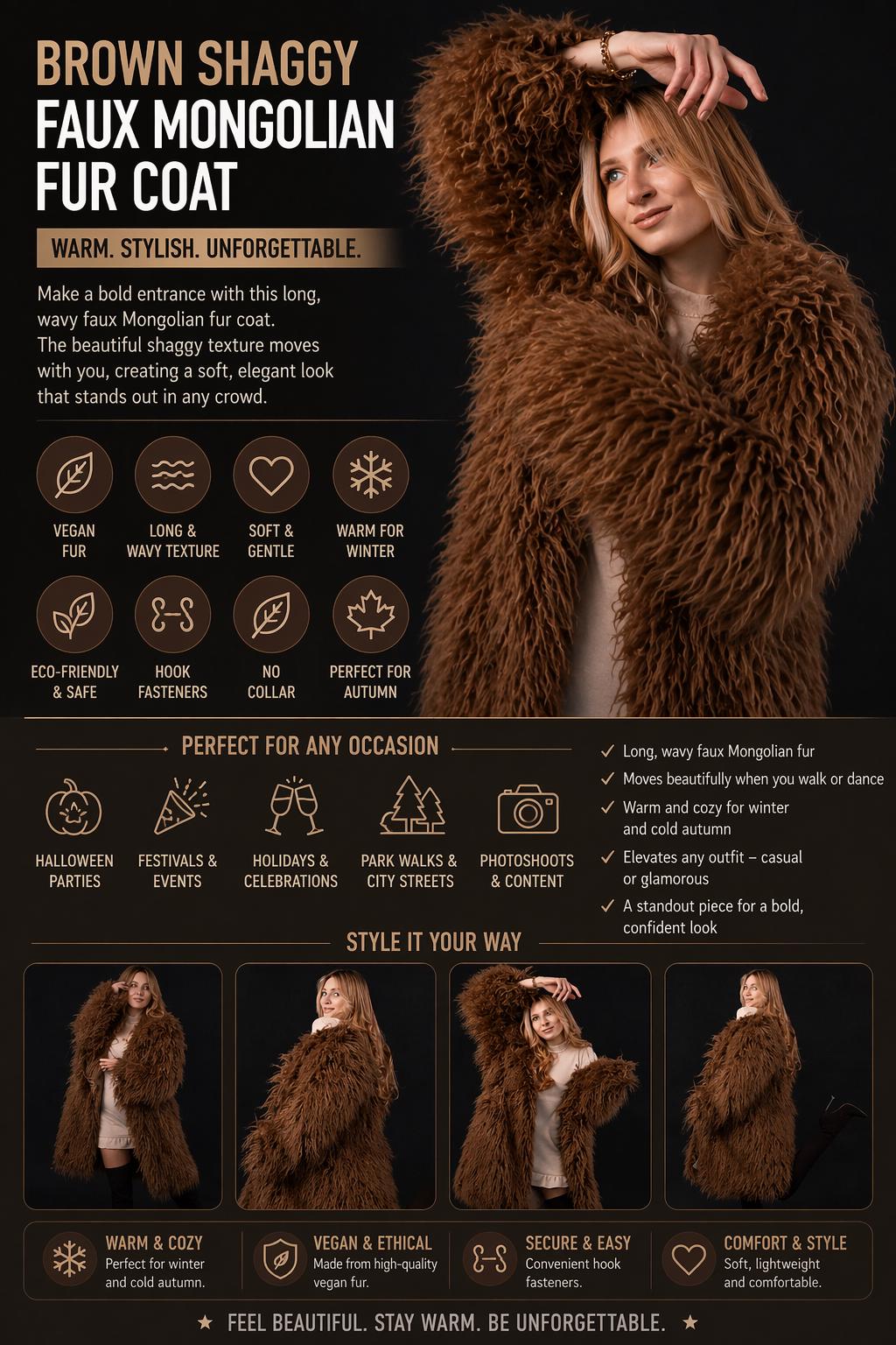 Shaggy Fur Coat, Brown Furry Shaggy Jacket - Etsy
