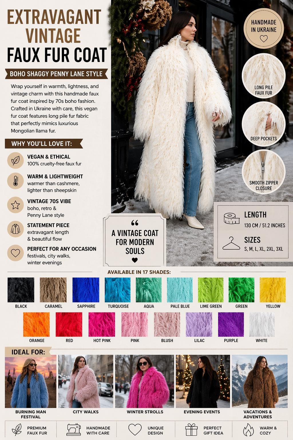 Boho Shaggy Faux Fur Coat, Vintage Penny Lane Style - Etsy