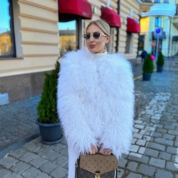 Weiß Kunstpelz Hochzeit Cape: Zottel Stil Mongolischer Stil