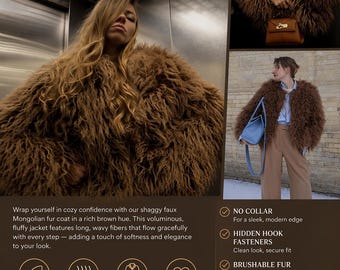 茶色の毛皮のコート、毛足の短い毛皮。モンゴル産のフェイクファー 