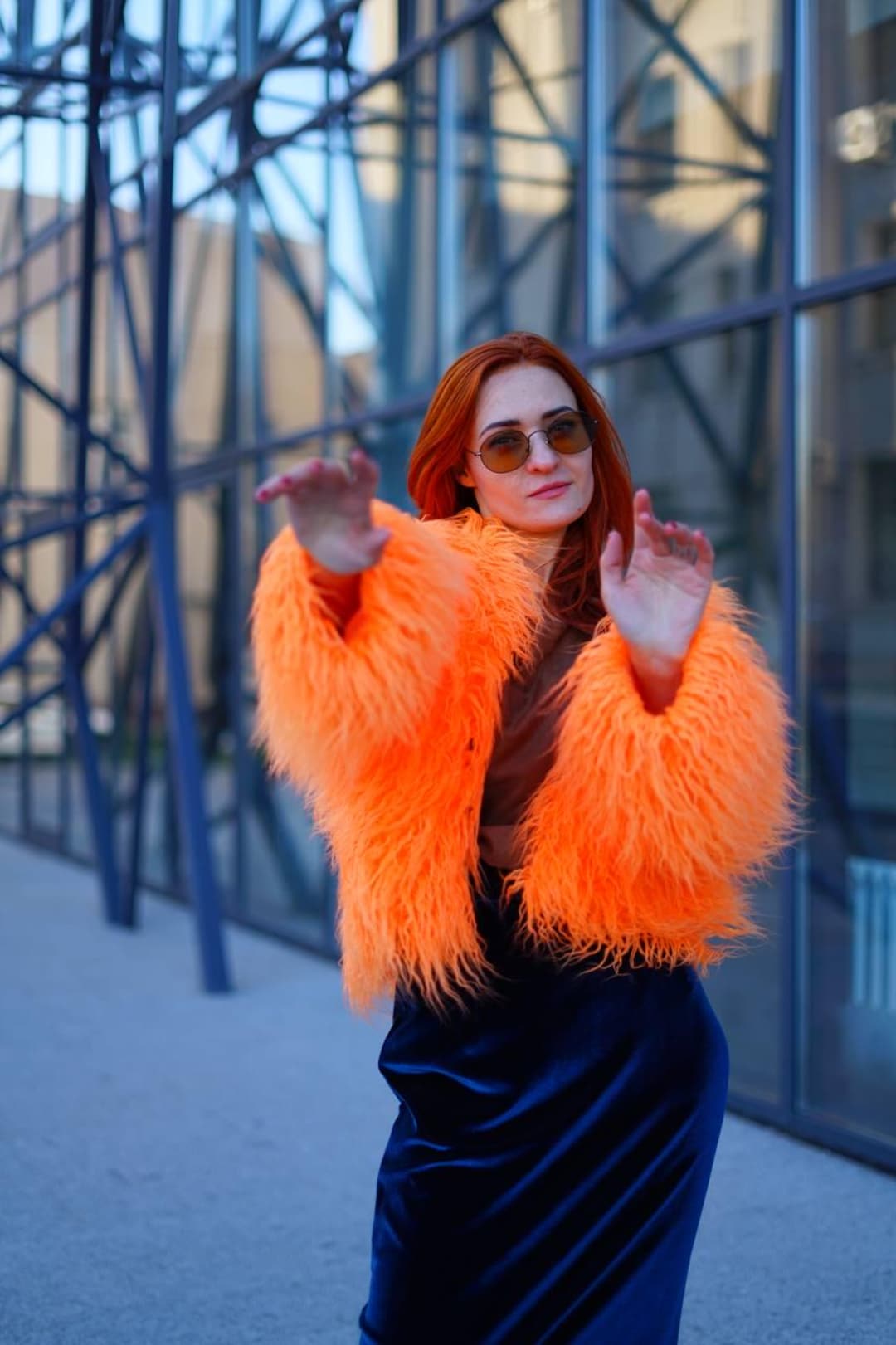 Shaggy Orange Jacket Vegan Coat Sweater. Fluffy Mongolian Faux Fur Coat Etsy