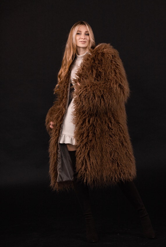 Shaggy Fur Coat, Brown Furry Shaggy Jacket - Etsy
