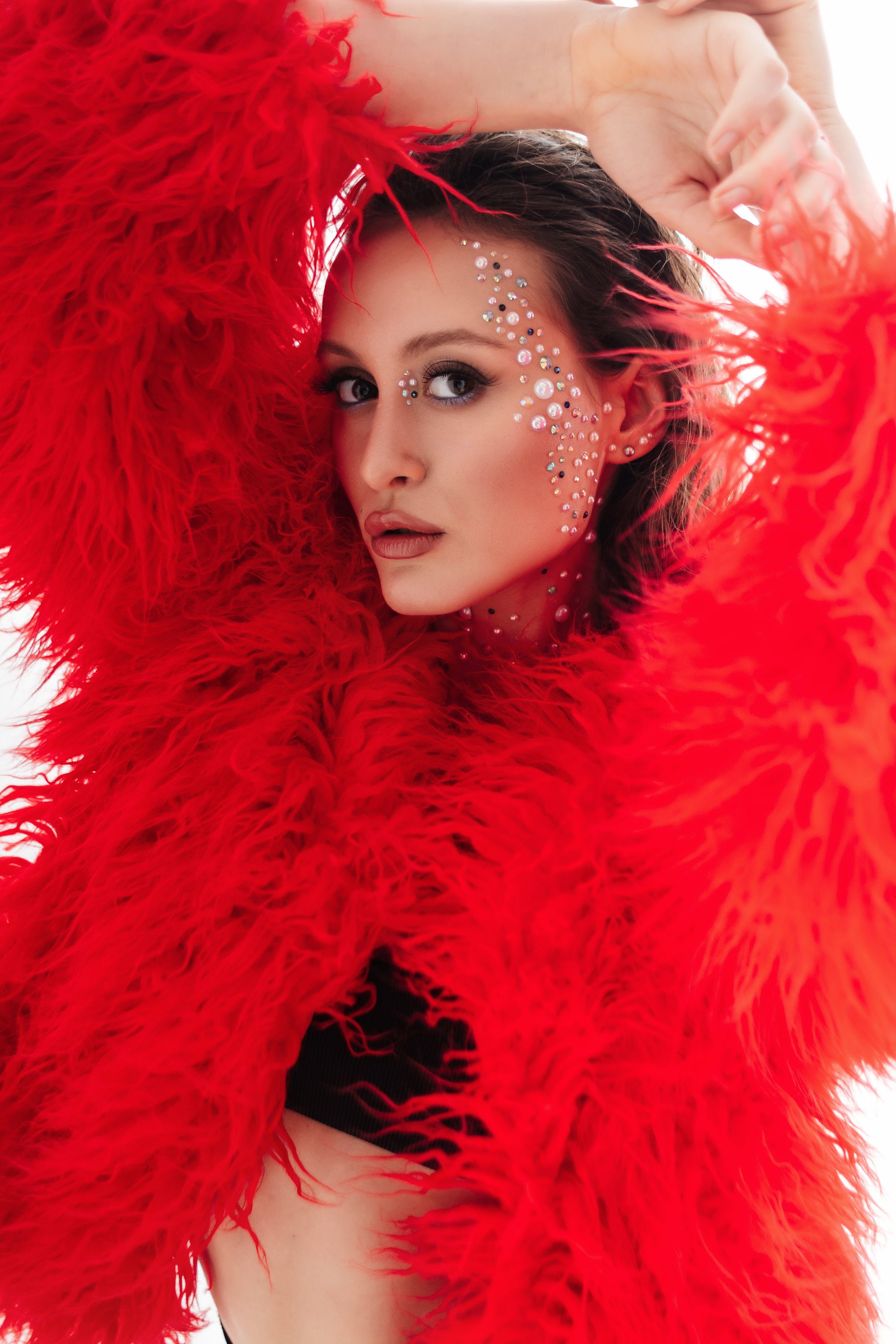 ムートン・ファーコート MOLLIOLLI SUNNY Bulky Crop Fur Jacket Red Mangolian | Cropped Luxury Genuine Mongolian Lamb Fur Coat