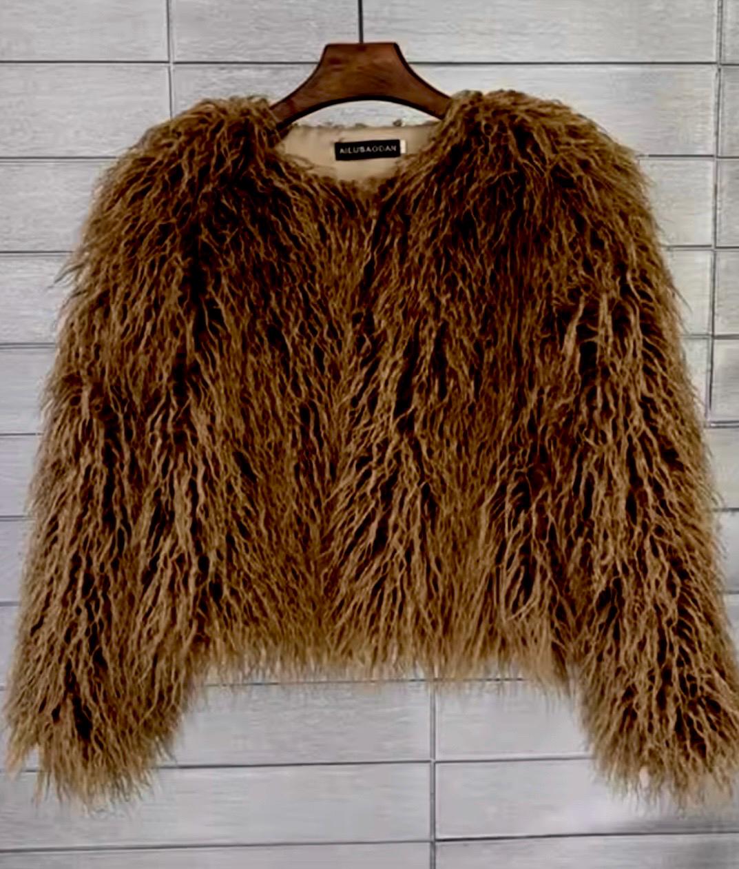 Shaggy Fur Coat , Brown , Short . Mongolian Faux Fur Jacket Shaggy Fur Coat , Brown , Short . Mongolian Faux Fur Jacket