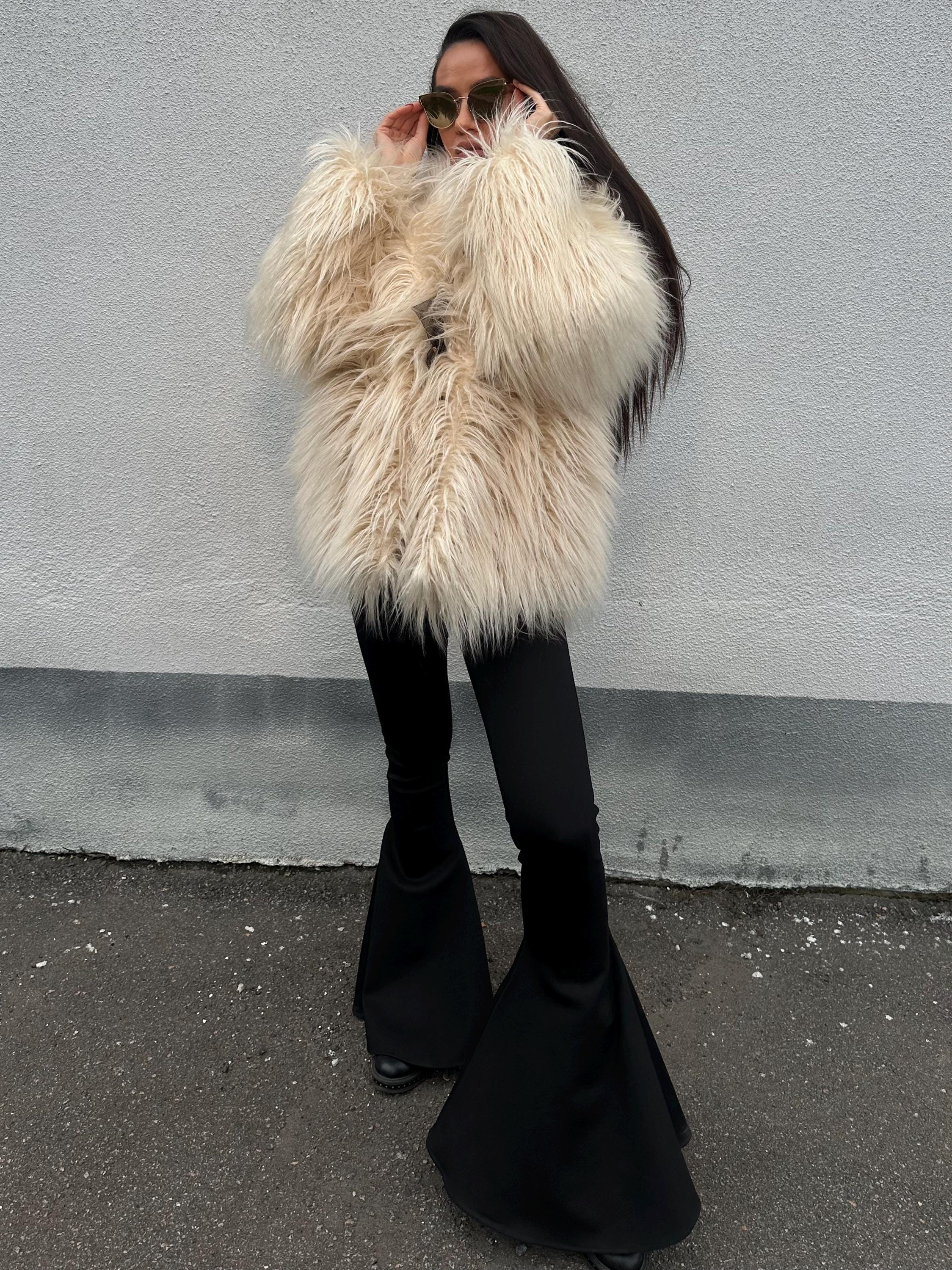 Vintage Mongolian Fur Coat, Faux Fur Jacket With Olive Green 