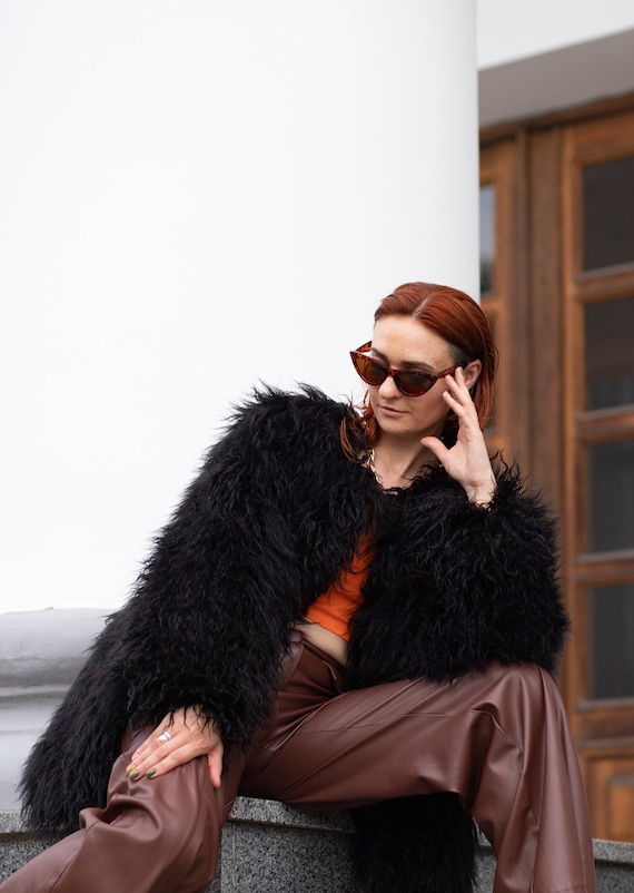 Black Shaggy Faux Fur Coat, Avant-garde Rave Cyberpunk Jacket - Etsy