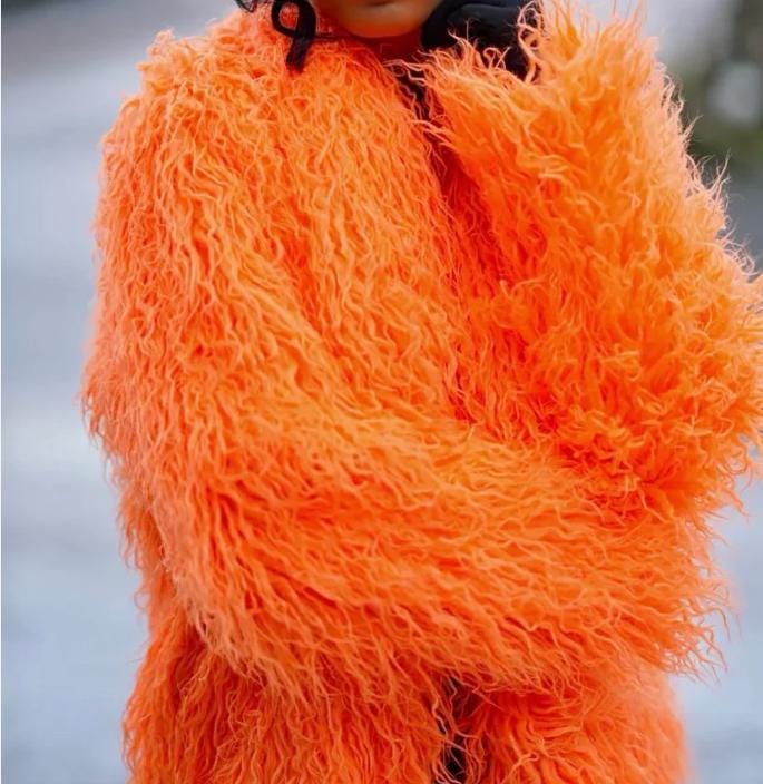 Fur Coat  Orange Furcoat  Long Shaggy Trench Coat , / Long Pile