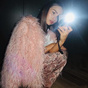 fuzz coat \ Pink  shaggy fur coat, Mongolian fur, halloween costumes, rave clothing / alternative clothing , burning man women