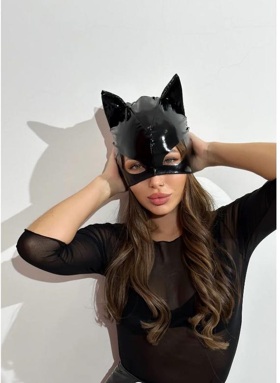 Catwoman Maske & Choker Set - Schwarze PU Leder Maske Für Halloween & Cosplay