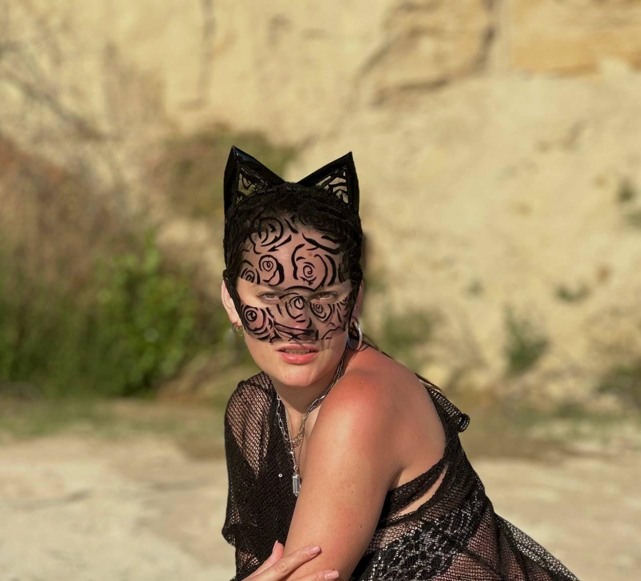 Set Accessori Gatto Carnevale | Maschera + Cerchietto Orecchie + Collo | Pelle Lucida | Cosplay Felino
