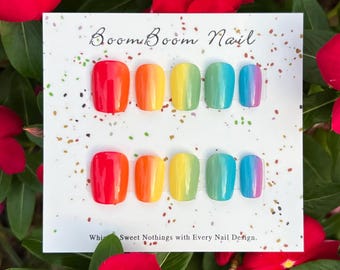 Pride rainbow nails/LGBT press ons/Colorful gel nails/Unique fake nails/Elegant acrylic nails/Square manicure/fancy nails/Peace and Love