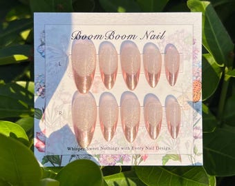 Rose gold cat eye nails/French press ons/Sparkle gel nails/Bridesmaid fake nails/Faux acrylic nails/Wedding nails/engagement nails/Almond