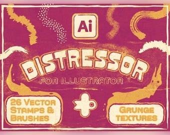 Pennelli vettoriali DISTRESSOR Studio per Illustrator / Texture grunge e autentici timbri retrò per Illustrator