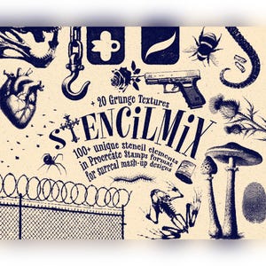 Surreal Procreate Stamp Kit – 100+ Composition Brushes for Dark Illustrations & Creative Layouts