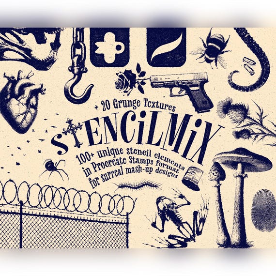 Surreal Procreate Stamp Kit – 100+ Composition Brushes for Dark Illustrations & Creative Layouts