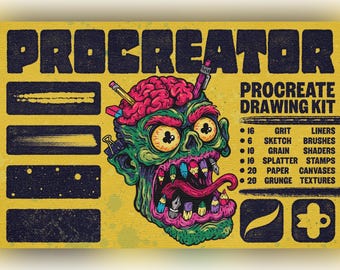 Procreator – Kit da disegno Procreate / Pennelli a grana grossa, Liner, Shader, Timbri, Tele di carta e Texture grunge