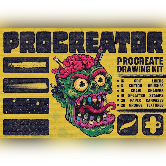 Procreator – Procreate Drawing Kit | Grit Brushes, Liners, Shaders, Stamps, Paper Canvases & Grunge Textures