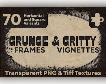 Pacchetto Grunge Frames & Gritty Vignettes – 70 texture PNG/TIFF