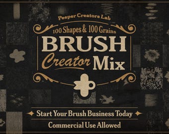 Brush Creator Mix – 100 forme e 100 texture di grana per la creazione di pennelli / Kit di strumenti per la creazione di pennelli per uso commerciale