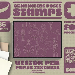 Cartoon Characters Poses stamps for procreate | Mannequin dolls for iPad Drawing | Poses References or Drawing | 35 Procreate Stamps