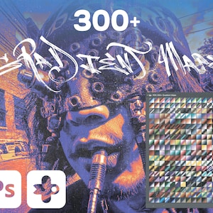 300+ Farbverlaufskarten für Photoshop - Einzigartiges Farbeffektpaket für Fotobearbeitung und Grafikkunst, Chrom, Retro, Y2K Farbverläufe Design Paket