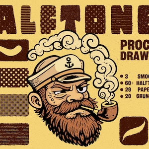 Conjunto de pinceles de semitonos para Procreate: más de 60 pinceles de semitonos estilo cómic.