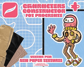 Procreate Character Constructor Stamps: Retro Cartoon Design (Digital Download)