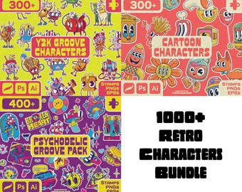 Pacchetto Figure Retro Y2K – Illustrazioni PNG Kawaii per Sticker, Magliette e Poster