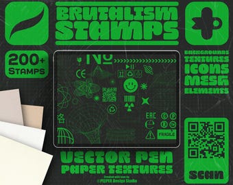 Set di oltre 200 pennelli per Procreate ispirati ai poster brutalisti (+ texture di carta)