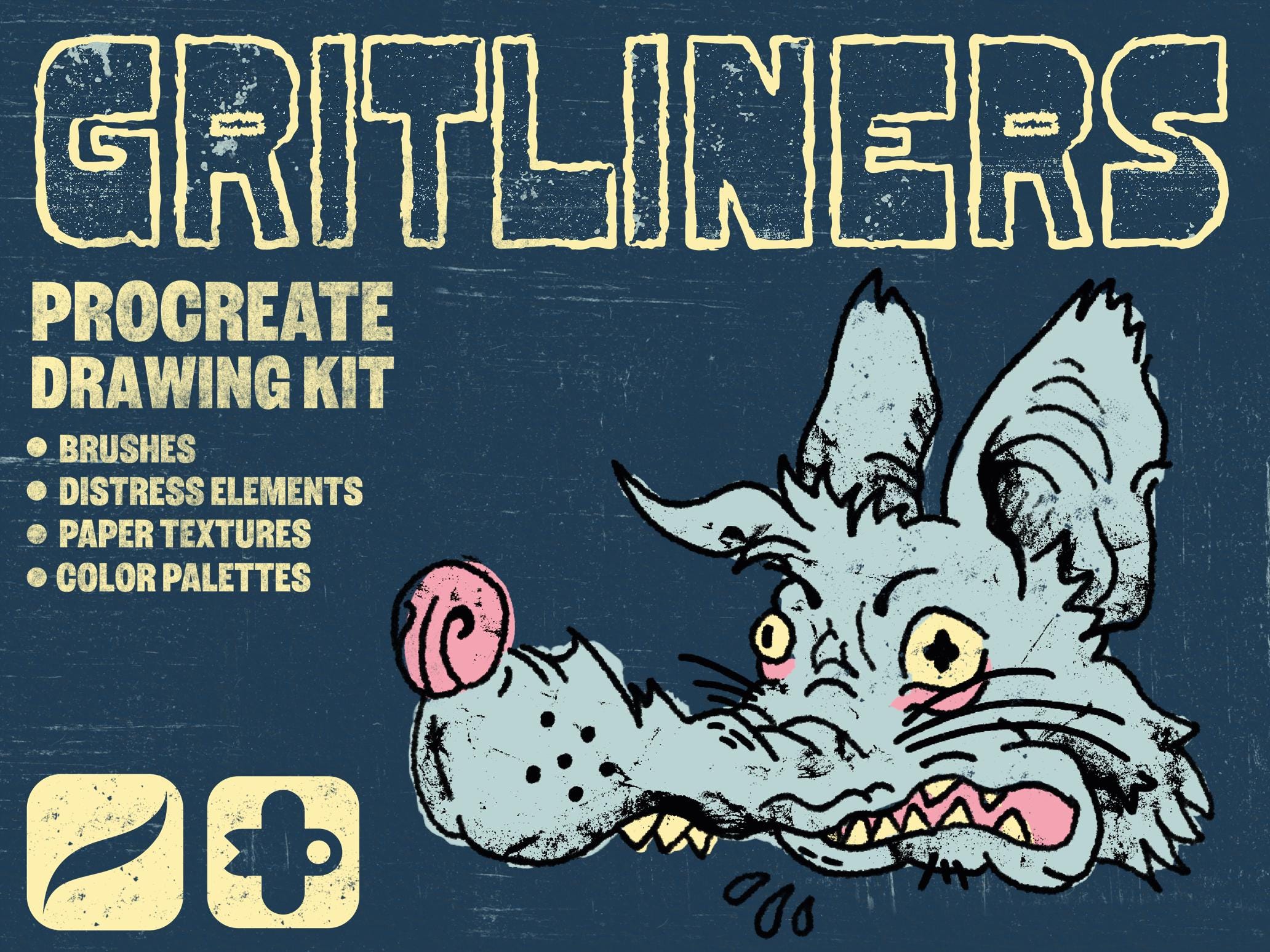 GritLiners Pinceles para Procreate | Pack de texturas con sellos grunge y entintadores monoline para iPad