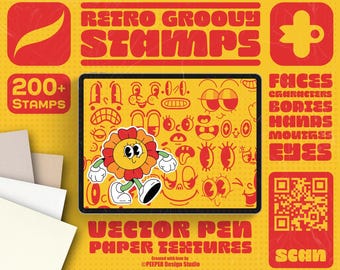 Retro Cartoon Character Stamps: Procreate Brush Set (200+)