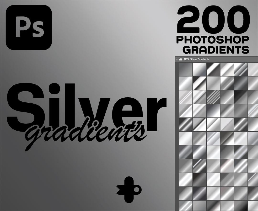 200 Silver Photoshop Gradients – Metallic Photoshop Gradient Pack for ...