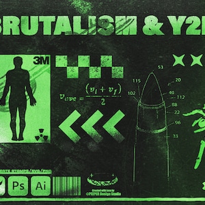 2000+ Brutalismus & Y2K Sign Files | Procreate Stempel | Brutalismus Design Elemente für Photoshop | Aufkleber Schilder | Illustrator-Elemente