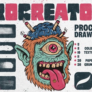 Procreator #2 Drawing Kit for Procreate | Brushes, Liners, Risograph, Grunge, Paper Textures | Professional Procreate Brushes, Edgy Brushes