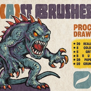 Pennelli Beast Chalk per Procreate – Kit per disegno con grana realistica, pennelli con texture a grana, shader grunge, texture di carta, texture usurate