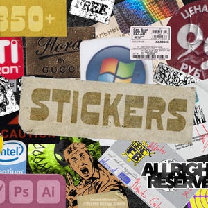 350+ Sticker Pack für alle Design Apps | Collage Sticker Ersteller Design Paket | Retro, Grunge Planer Aufkleber für Ihre Designs